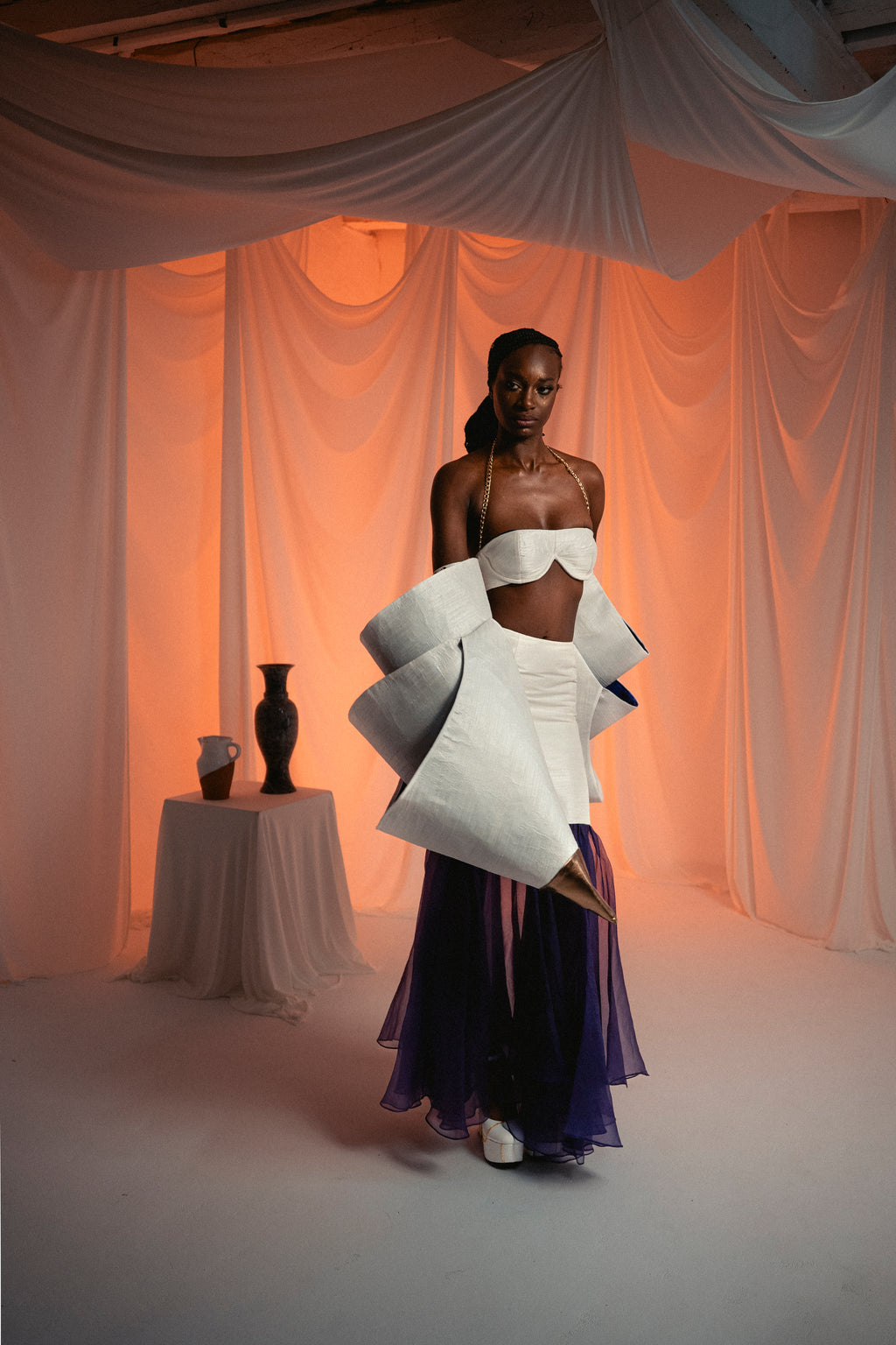 Nefer Sculptural Set: Conical Sleeves & Mermaid Skirt