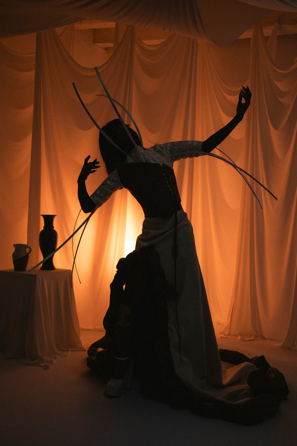 Nefer Sculptural Dress: Herringbone Corset & Voluminous Skirt