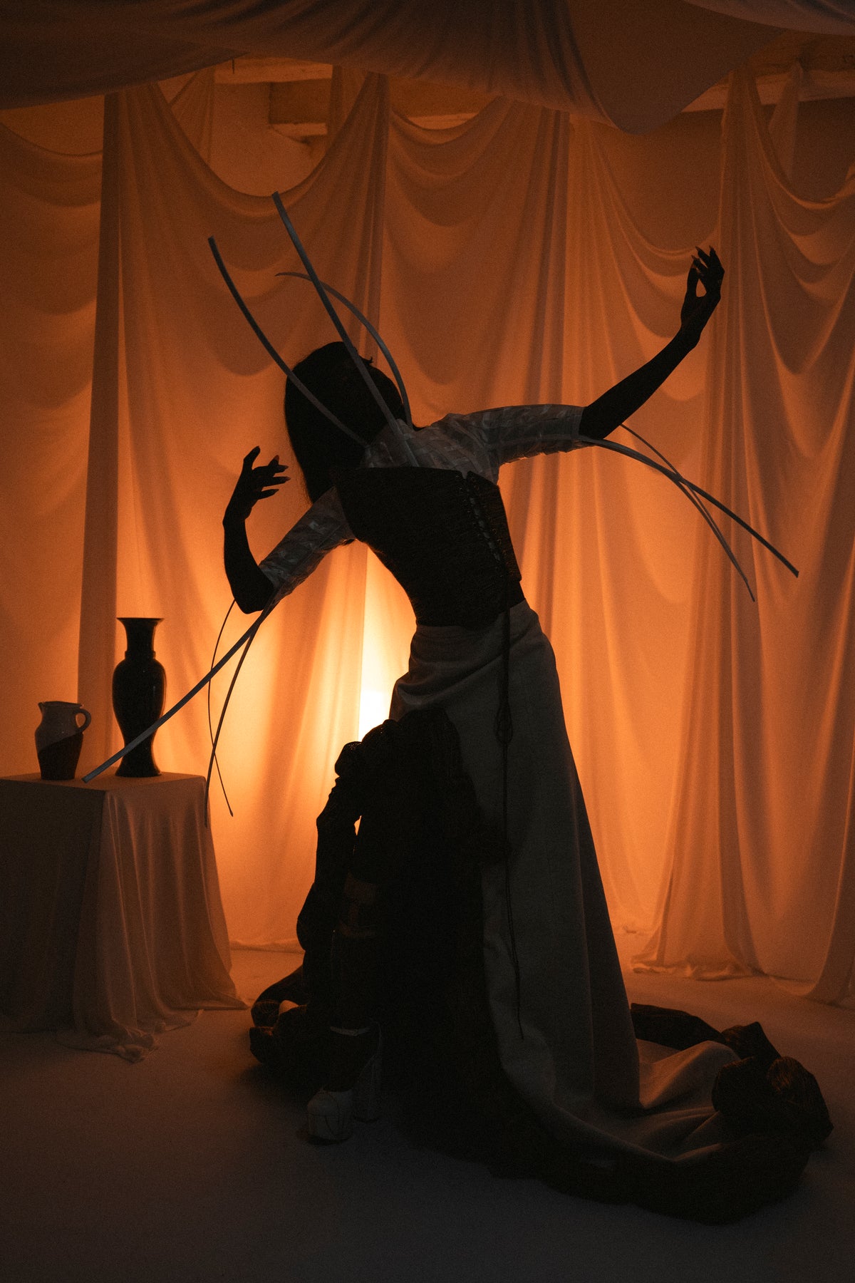 Nefer Sculptural Dress: Herringbone Corset & Voluminous Skirt