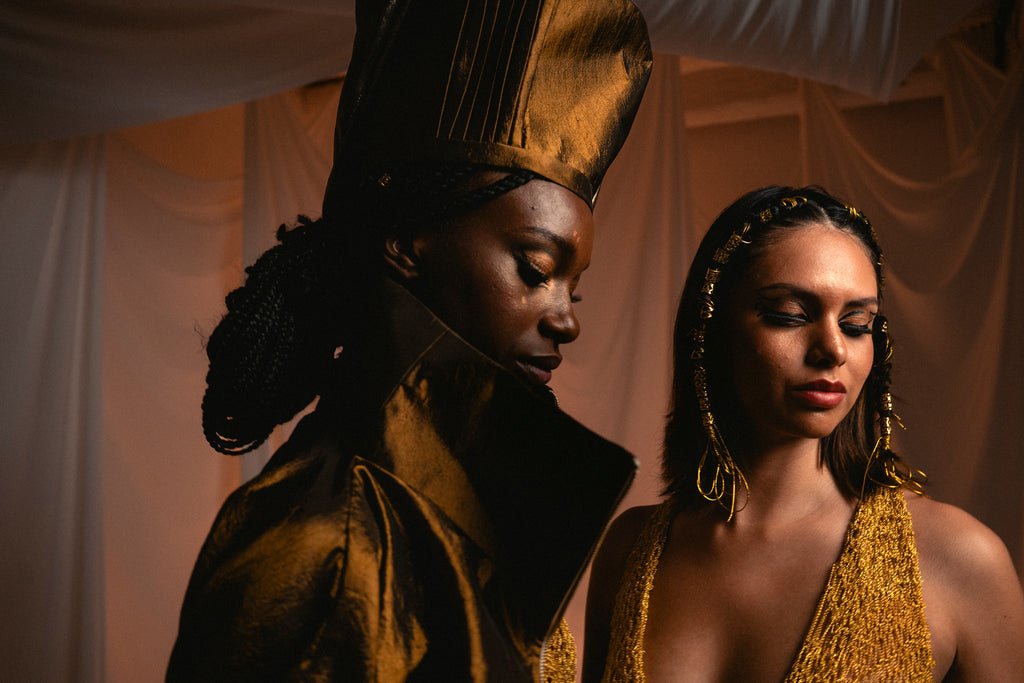 Nefer Sculptural Set: Ochre Huntress & Net Tunic