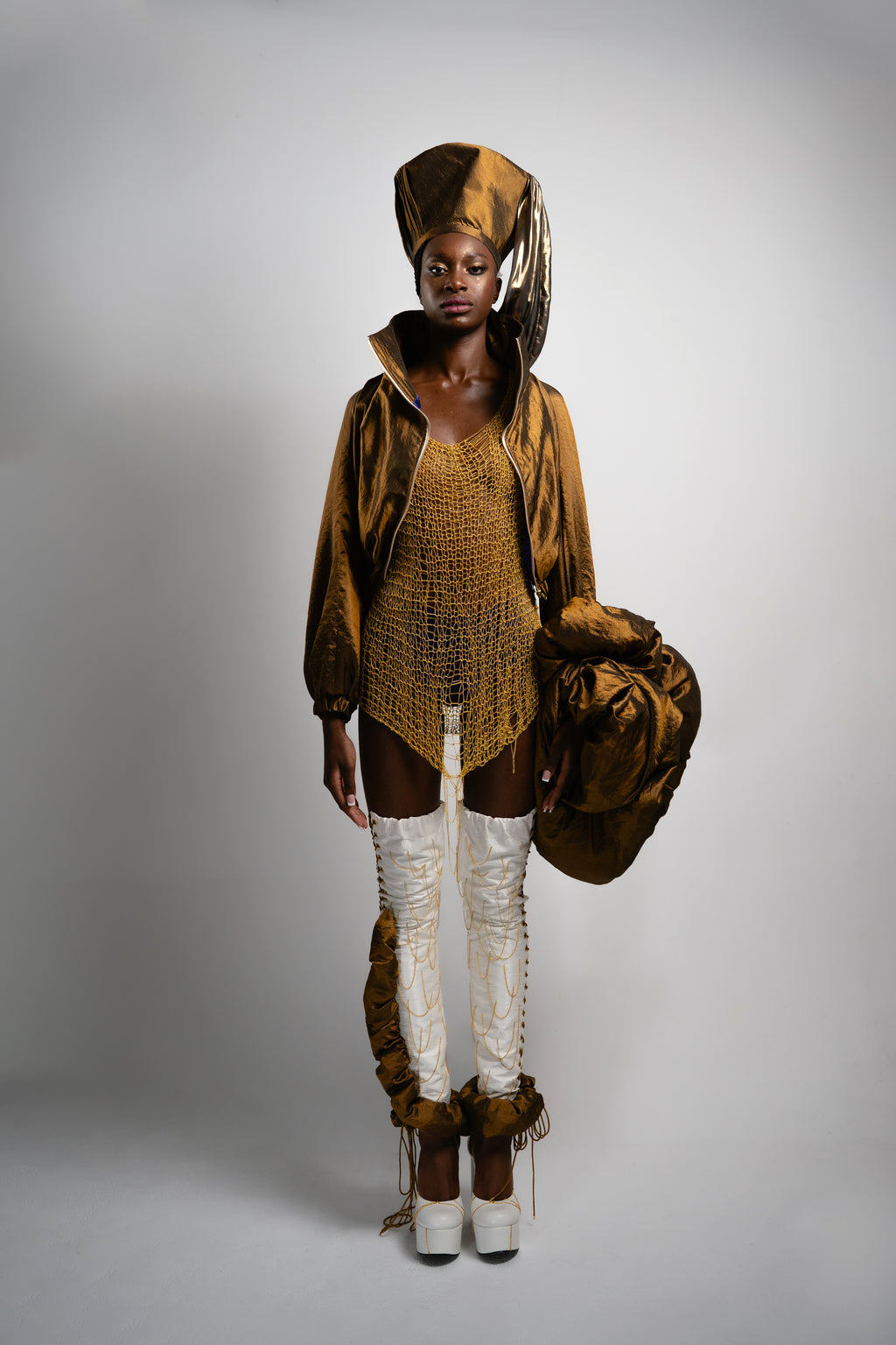 Nefer Sculptural Set: Ochre Huntress & Net Tunic